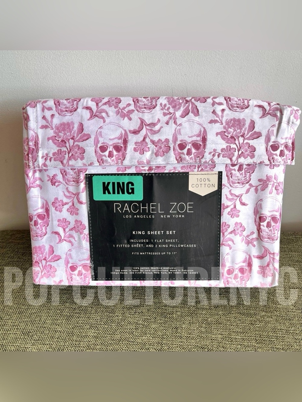 Rachel Zoe Pink Skull Floral King Sheet Set